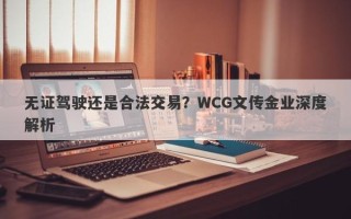 无证驾驶还是合法交易？WCG文传金业深度解析