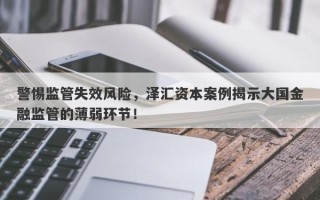 警惕监管失效风险，泽汇资本案例揭示大国金融监管的薄弱环节！