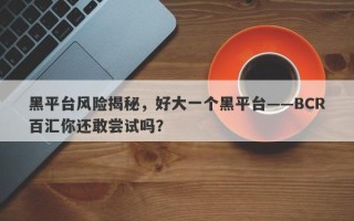 黑平台风险揭秘，好大一个黑平台——BCR百汇你还敢尝试吗？