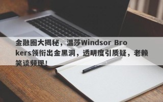 金融圈大揭秘，温莎Windsor Brokers领衔出金黑洞，透明度引质疑，老赖笑谈频现！